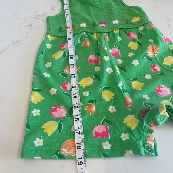 Basic Editions Green Sleeveless Romper Embroidered Flowers Size 3T - Picture 11 of 13